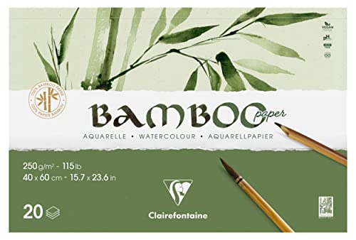 Clairefontaine 975917C - Block Bamboo Aquarelle, einseitg geleimt, 20 Blatt Bambuspapier 250g, 60x40cm, 1 Block von Clairefontaine