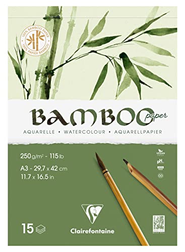 Clairefontaine 975920C - Block Bamboo Aquarelle, einseitg geleimt, 15 Blatt Bambuspapier 250g, DIN A3 29,37x42cm, 1 Block von Clairefontaine