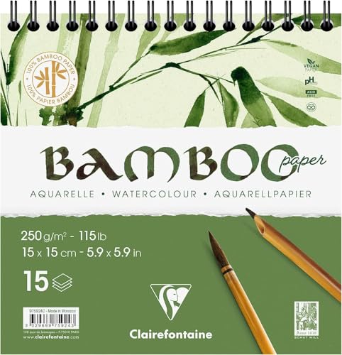 Clairefontaine 975924C - Spiralblock Bamboo Aquarelle, 15 Blatt Bambuspapier 250g, 15x15cm, 1 Block Clairefontaine 975924C - Spiralblock Bamboo Aquarelle, 15 Blatt Bambuspapier 250g, 15x15cm, 1 Block von Clairefontaine