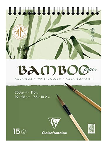 Clairefontaine 975925C - Spiralblock Bamboo Aquarelle, 15 Blatt Bambuspapier 250g, 19x26cm, 1 Block von Clairefontaine