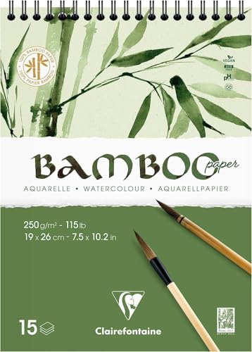 Clairefontaine 975925C - Spiralblock Bamboo Aquarelle, 15 Blatt Bambuspapier 250g, 19x26cm, 1 Block von Clairefontaine