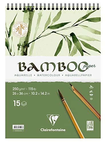 Clairefontaine 975926C - Spiralblock Bamboo Aquarelle, 15 Blatt Bambuspapier 250g, 26x36cm, 1 Block von Clairefontaine