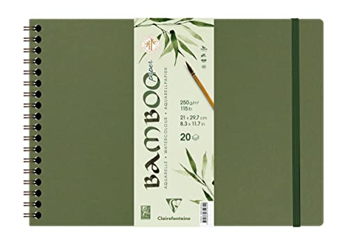 Clairefontaine 975930C - Spiralalbum Bamboo Aquarelle, 20 Blatt Bambuspapier 250g, DIN A4 21x29,7cm, 1 Album von Clairefontaine