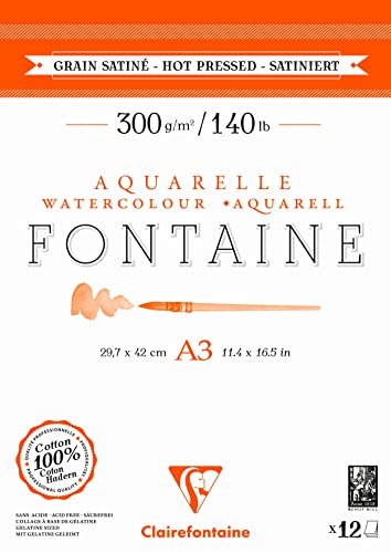 Clairefontaine 975951C - Aquarellblock Fontaine DIN A3 29,7x42cm, mit 12 Bogen 300g satiniert, zweiseitig geleimt, 1 Block Clairefontaine 975951C - Aquarellblock Fontaine DIN A3 29,7x42cm, mit 12 Bogen 300g satiniert, zweiseitig geleimt, 1 Block von Clairefontaine