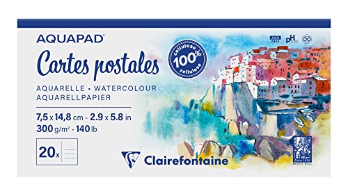 Clairefontaine 975953C - Reisealbum Aquapad 7,5 x 14,8cm, Format Postkarten, geleimt mit 20 Bogen 300g, ideal für die Gestaltung eigener Postkarten, 1 Stück, mehrfarbig von Clairefontaine