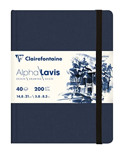 Clairefontaine 975961C - Lavis Zeichenbuch mit festem Einband, mit Fadenbindung, DIN A5 14,8x21cm, Hochformat, 40 Blatt elfenbein 200g, 1 Stück von Clairefontaine