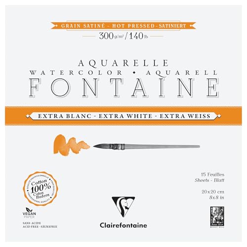 Clairefontaine 976025C - Block Aquarellpapier Fontaine extraweiß & satiniert, 4-seitig geleimt, 12 Blatt 300g 20x20 cm, 1 Stück Clairefontaine 976025C - Block Aquarellpapier Fontaine extraweiß & satiniert, 4-seitig geleimt, 12 Blatt 300g 20x20 cm, 1 Stück von Clairefontaine