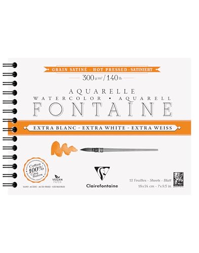 Clairefontaine 976030C - Spiralblock Aquarellpapier Fontaine extraweiß satiniert, 12 Bogen 300g 18x14 cm, 1 Stück von Clairefontaine