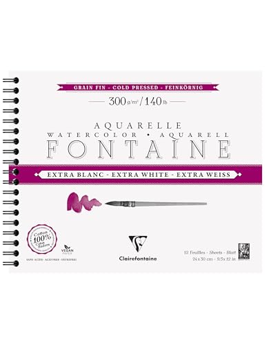 Clairefontaine 976051C - Spiralblock Aquarellpapier Fontaine feinkörnig & extraweiß 12 Bogen 300g 24x30 cm, 1 Stück Clairefontaine 976051C - Spiralblock Aquarellpapier Fontaine feinkörnig & extraweiß 12 Bogen 300g 24x30 cm, 1 Stück von Clairefontaine