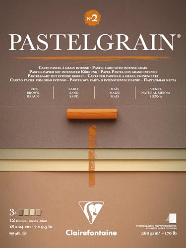 Clairefontaine 976060C Pastelgrain Nr. 2 – 12 Blatt Spezialkarte für trockene Pastellkreide – 18 x 24 cm 360 g – verschiedene Naturtöne – Register aus Kristallpapier Clairefontaine 976060C Pastelgrain Nr. 2 – 12 Blatt Spezialkarte für trockene Pastellkreide – 18 x 24 cm 360 g – verschiedene Naturtöne – Register aus Kristallpapier von Clairefontaine