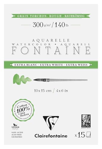 Clairefontaine 976077C Block verleimt, 4 Seiten, Brunnen, extra weiß, Körnung 10 x 15 cm, 300 g, 15 Blatt, Aquarellpapier, extra weiß, 100% Baumwolle, professionelle Qualität Clairefontaine 976077C Block verleimt, 4 Seiten, Brunnen, extra weiß, Körnung 10 x 15 cm, 300 g, 15 Blatt, Aquarellpapier, extra weiß, 100% Baumwolle, professionelle Qualität von Clairefontaine