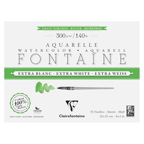Clairefontaine 976078C - Aquarellblock Block 4-seitig geleimt, Fontaine Extraweiß Torchon rau, 15 Blatt 15x20cm, 300g , QUALITÄT, 1 Stück Clairefontaine 976078C - Aquarellblock Block 4-seitig geleimt, Fontaine Extraweiß Torchon rau, 15 Blatt 15x20cm, 300g , QUALITÄT, 1 Stück von Clairefontaine