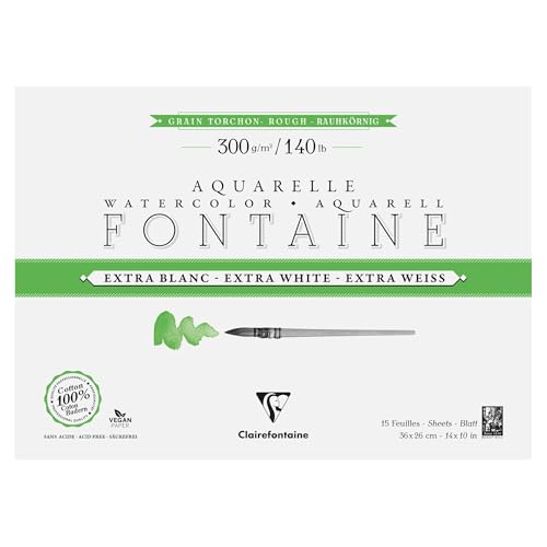 Clairefontaine 976081C - Aquarellblock Block 4-seitig geleimt, Fontaine Extraweiß Torchon rau, 15 Blatt 26x36cm, 300g , QUALITÄT, 1 Stück Clairefontaine 976081C - Aquarellblock Block 4-seitig geleimt, Fontaine Extraweiß Torchon rau, 15 Blatt 26x36cm, 300g , QUALITÄT, 1 Stück von Clairefontaine