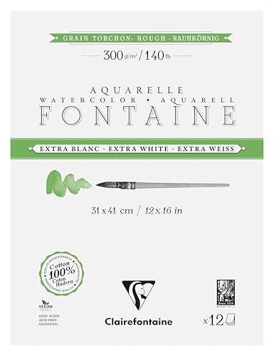Clairefontaine 976082C - Aquarellblock / Block 4-seitig geleimt, Fontaine Extraweiß Torchon/rau, 15 Blatt 31x41cm, 300g , Premium Qualität, 1 Stück Clairefontaine 976082C - Aquarellblock / Block 4-seitig geleimt, Fontaine Extraweiß Torchon/rau, 15 Blatt 31x41cm, 300g , Premium Qualität, 1 Stück von Clairefontaine