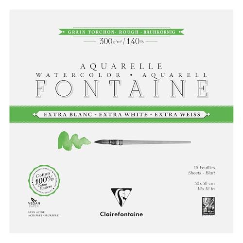 Clairefontaine 976086C - Aquarellblock Block 4-seitig geleimt, Fontaine Extraweiß Torchon rau, 15 Blatt 30x30cm, 300g , QUALITÄT, 1 Stück Clairefontaine 976086C - Aquarellblock Block 4-seitig geleimt, Fontaine Extraweiß Torchon rau, 15 Blatt 30x30cm, 300g , QUALITÄT, 1 Stück von Clairefontaine