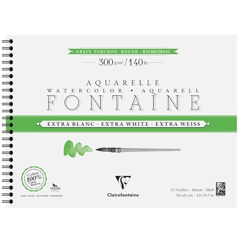 Clairefontaine 976092C Spiralalbum, Brunnen, extra weiß, Körnung, Geschirrtuch, 30 x 40 cm, 300 g, 12 Blatt, Aquarellpapier, extra weiß, 100% Baumwolle, professionelle Qualität Clairefontaine 976092C Spiralalbum, Brunnen, extra weiß, Körnung, Geschirrtuch, 30 x 40 cm, 300 g, 12 Blatt, Aquarellpapier, extra weiß, 100% Baumwolle, professionelle Qualität von Clairefontaine