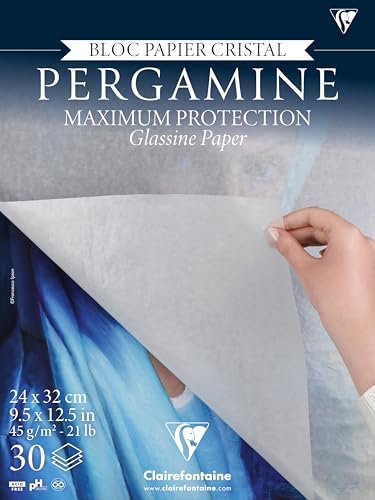 Clairefontaine 976100C Pergamin-Block, geleimt, 24 x 32 cm, 45 g, 30 Blatt, weiches Kristallpapier, leicht transparent, ideal zum Schutz von Zeichnungen von Clairefontaine