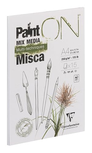 Clairefontaine 976121C - Künstlerblock/Zeichenblock/Skizzenblock PaintON Misca, DIN A4 21x29,7cm, 15 Blatt 250g, 1 Stück, weiß von Clairefontaine