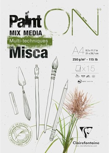 Clairefontaine 976121C - Künstlerblock/Zeichenblock/Skizzenblock PaintON Misca, DIN A4 21x29,7cm, 15 Blatt 250g, 1 Stück, weiß von Clairefontaine