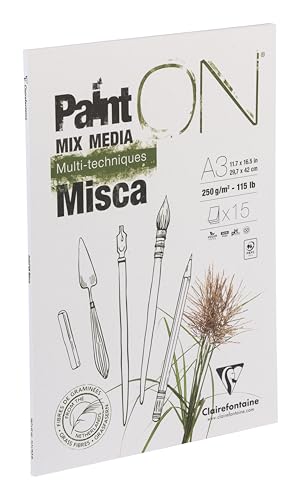 Clairefontaine 976122C - Künstlerblock/Zeichenblock/Skizzenblock PaintON Misca, DIN A3 29,7x42cm, 15 Blatt 250g, 1 Stück von Clairefontaine