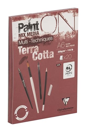 Clairefontaine 976151C - Zeichenblock / Malblock PaintON Terracotta, DIN A6, kopfseitig geleimt, 20 Blatt 250g, ideal für Mixed Media, 1 Stück von Clairefontaine