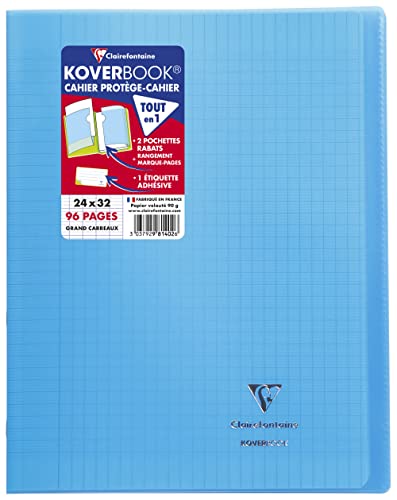 Clairefontaine 981402C - Packung mit 10 Heften Koverbook DIN A4+, 24x32cm, 48 Blatt Französische Lineatur, 90g, Einband PP, Blau, 1 Pack von Clairefontaine