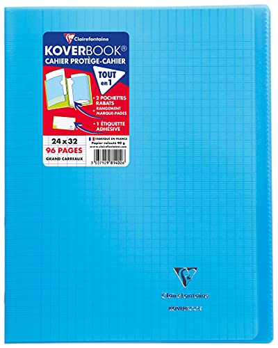 Clairefontaine 981402C - Schulheft / Heft Koverbook DIN A4+ 24x32 cm 48 Blatt 90g, französische Lineatur, Einband aus transparentem Polypropylen, robust, geheftet, Blau, 1 Stück Clairefontaine 981402C - Schulheft / Heft Koverbook DIN A4+ 24x32 cm 48 Blatt 90g, französische Lineatur, Einband aus transparentem Polypropylen, robust, geheftet, Blau, 1 Stück von Clairefontaine