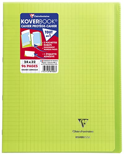 Clairefontaine 981403C - Packung mit 10 Heften Koverbook DIN A4+, 24x32cm, 48 Blatt Französische Lineatur, 90g, Einband PP, Grün, 1 Pack von Clairefontaine