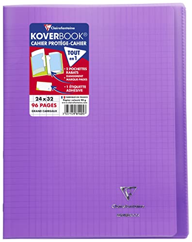 Clairefontaine 981405C - Packung mit 10 Heften Koverbook DIN A4+, 24x32cm, 48 Blatt Französische Lineatur, 90g, Einband PP, Lila, 1 Pack von Clairefontaine