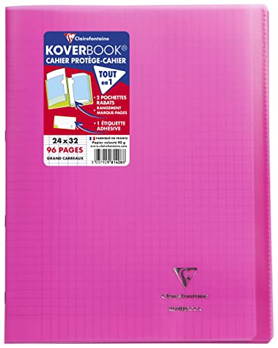 Clairefontaine 981408C - Packung mit 10 Heften Koverbook DIN A4+, 24x32cm, 48 Blatt Französische Lineatur, 90g, Einband PP, Rosa, 1 Pack von Clairefontaine