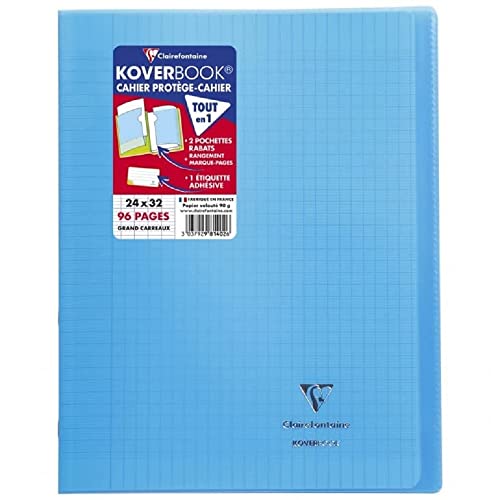 Clairefontaine 981412C - Packung mit 10 Heften Koverbook DIN A4+, 24x32cm, 48 Blatt Französische Lineatur, 90g, Einband PP, blickdicht, Blau, 1 Pack von Clairefontaine