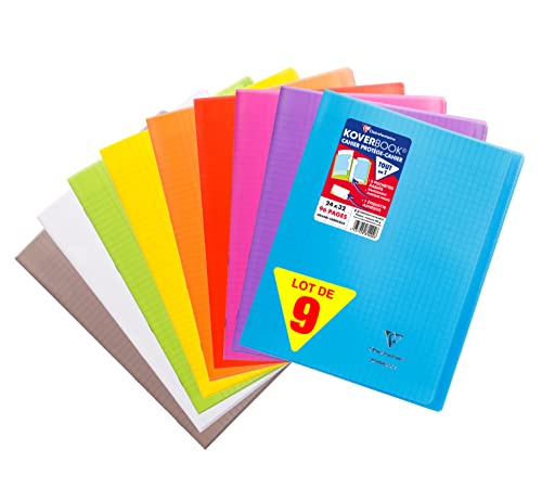Clairefontaine 981490AMZC- Set mit 9 Heften Koverbook, 48 Blatt, DIN A4+, 24 x 32cm, 90g, französische Lineatur, 2 Klarsichthüllen, 1 Set, farbig sortiert von Clairefontaine