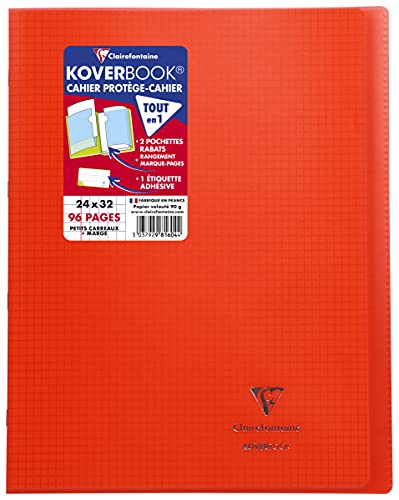 Clairefontaine 981604C - Packung mit 10 Heften Koverbook DIN A4+, 24x32cm, 48 Blatt kariert mit Rand, 90g, Einband PP, Rot, 1 Pack von Clairefontaine