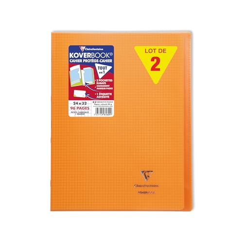 Clairefontaine 981609C - Packung mit 10 Heften Koverbook DIN A4+, 24x32cm, 48 Blatt kariert mit Rand, 90g, Einband PP, Orange, 1 Pack von Clairefontaine