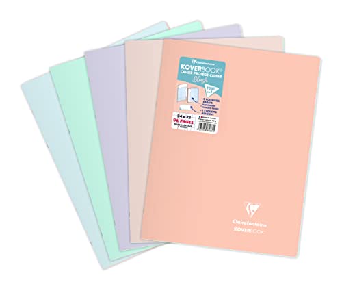 Clairefontaine 981681C - Heft / Notizbuch Koverbook Blush DIN A4+, 24x32 cm, 48 Blatt 90g, flariert 5/5 mit Rand, zweifarbiger Einband aus opakem Polypropylen, farbig sortiert, 1 Stück von Calligraphe