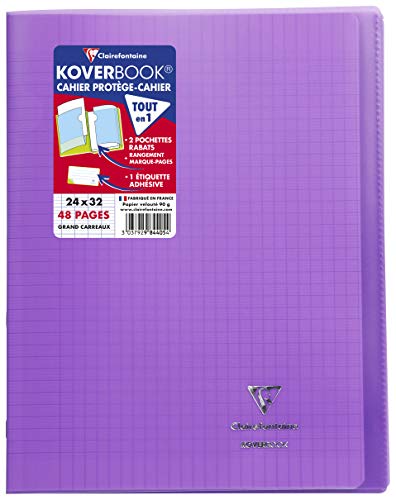 Clairefontaine 984405C - Heft / Notizbuch Koverbook, DIN A4+, 24x32 cm, 24 Blatt 90g, französische Lineatur Seyès, Einband aus transparentem Polypropylen, Violett, 1 Stück Clairefontaine 984405C - Heft / Notizbuch Koverbook, DIN A4+, 24x32 cm, 24 Blatt 90g, französische Lineatur Seyès, Einband aus transparentem Polypropylen, Violett, 1 Stück von Clairefontaine