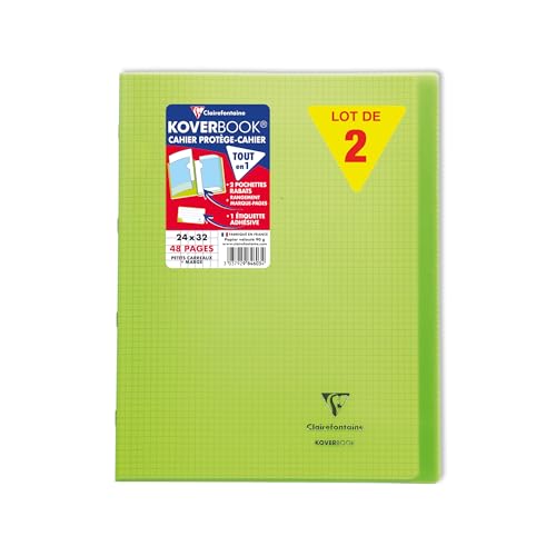 Clairefontaine 984603C - Packung mit 10 Heften Koverbook DIN A4+, 24x32cm, 24 Blatt kariert mit Rand, 90g, Einband PP, Grün, 1 Pack von Clairefontaine