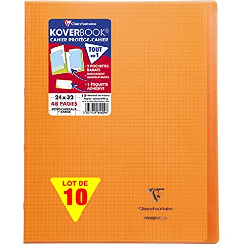 Clairefontaine 984609C - Packung mit 10 Heften Koverbook DIN A4+, 24x32cm, 24 Blatt kariert mit Rand, 90g, Einband PP, Orange, 1 Pack von Clairefontaine