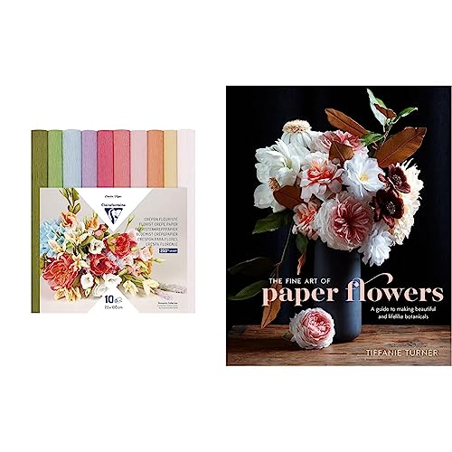 Clairefontaine 995000C Krepppapier, Floristen-Format, 25 x 100 cm, 10 Pastellfarben & The Fine Art of Paper Flowers: A Guide to Making Beautiful and Lifelike Botanicals von Clairefontaine