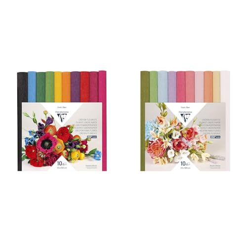 Clairefontaine 995001C Packung mit 10 Rollen, 25 x 100 cm, 160 g, zum Basteln von Blumen & 995000C Krepppapier, Floristen-Format von Clairefontaine