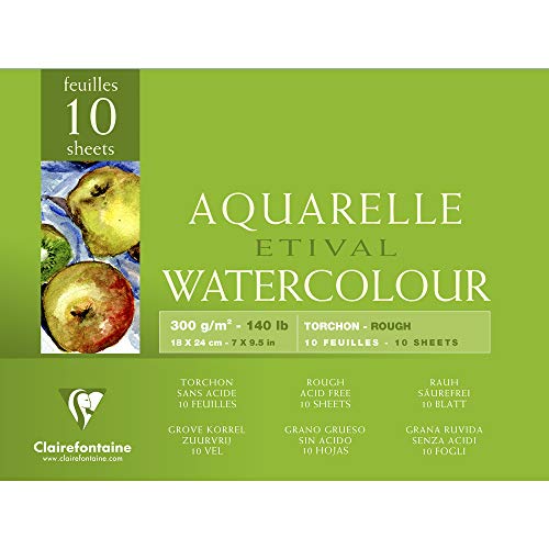 Clairefontaine 96560C - Block Aquarellpapier Etival, Torchon, 4-seitig geleimt, 10 Blatt 300g, 18x24 cm, 100% Zellulose, Studienqualität, Weiß, 1 Stück Clairefontaine 96560C - Block Aquarellpapier Etival, Torchon, 4-seitig geleimt, 10 Blatt 300g, 18x24 cm, 100% Zellulose, Studienqualität, Weiß, 1 Stück von Clairefontaine