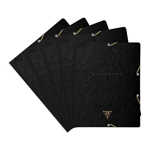 Clairefontaine 102514C - Packung mit 5 Sammelmappen Flying Spirit mit Gummizug und 3 Klappen, 24x32cm, Schwarz Motive sortiert, 1 Pack Clairefontaine 102514C - Packung mit 5 Sammelmappen Flying Spirit mit Gummizug und 3 Klappen, 24x32cm, Schwarz Motive sortiert, 1 Pack von Clairefontaine