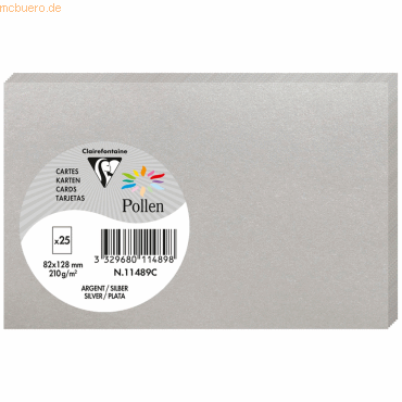 10 x Clairefontaine Karte Pollen 82x128mm 210g VE=25 Stück silber von Clairefontaine