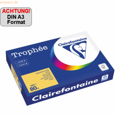 3 x Clairefontaine Kopierpapier 1255PC A3 80g goldgelb 500 Blatt von Clairefontaine
