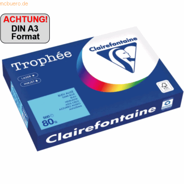 3 x Clairefontaine Kopierpapier 1889PC A3 80g blau 500 Blatt von Clairefontaine