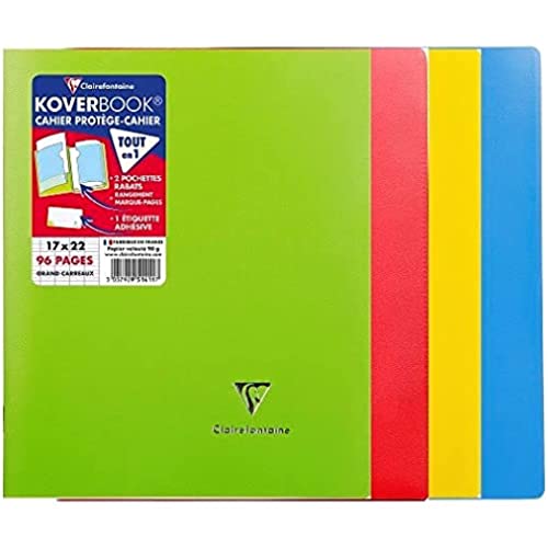 Clairefontaine 951412AMZC - Packung mit 4 Heften Koverbook, 17 x 22 cm, 48 Blatt, französische Lineatur, 90 g, Einband 100 % recycelt, farbig sortiert, 1 Pack von Clairefontaine