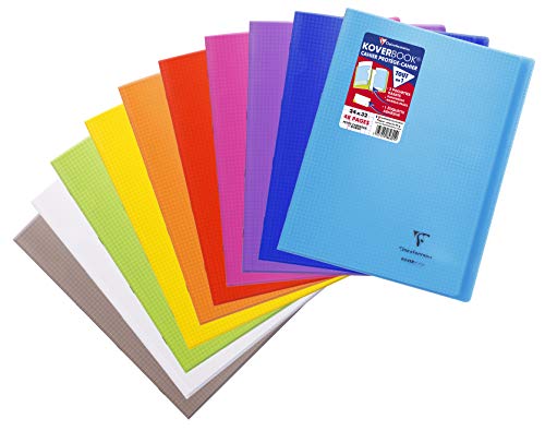 Clairefontaine 984601C - Schulheft / Heft Koverbook DIN A4+ 24x32 cm 24 Blatt 90g, kariert mit Rand, Einband aus transparentem Polypropylen, robust, geheftet, farbig sortiert, 1 Stück von Clairefontaine