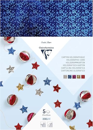Clairefontaine Maildor 354695C Hologrammpapier (Pack mit 5 Bögen, 25 x 35cm, 230g) farbig sortiert von Clairefontaine