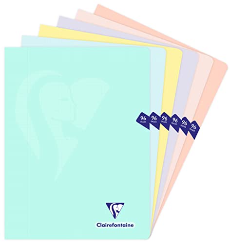 Clairefontaine 308368C - Heft Mimesys DIN A4+, 24x32 cm, 48 Blatt 90g, kariert 5/5 mit Rand, Einband aus Polypropylen, Pastell Farben sortiert, 1 Stück von Clairefontaine