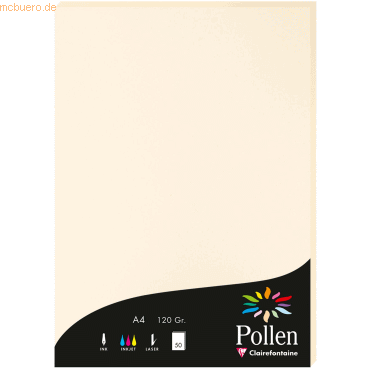 Clairefontaine Papier Pollen A4 120g 50 Blatt elfenbein Clairefontaine Papier Pollen A4 120g 50 Blatt elfenbein von Clairefontaine